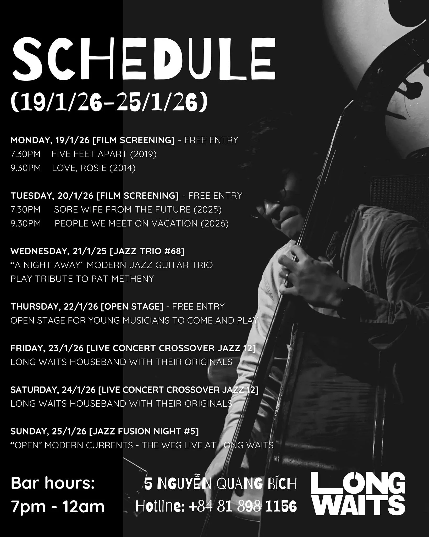 Weekly schedule 19/1/2026 - 25/1/2026