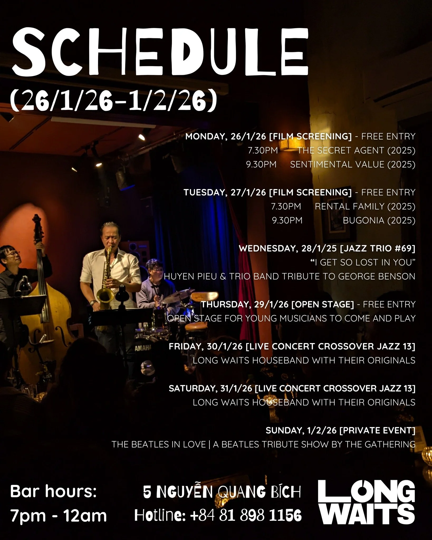 Weekly schedule 26/1/2026 - 1/2/2026