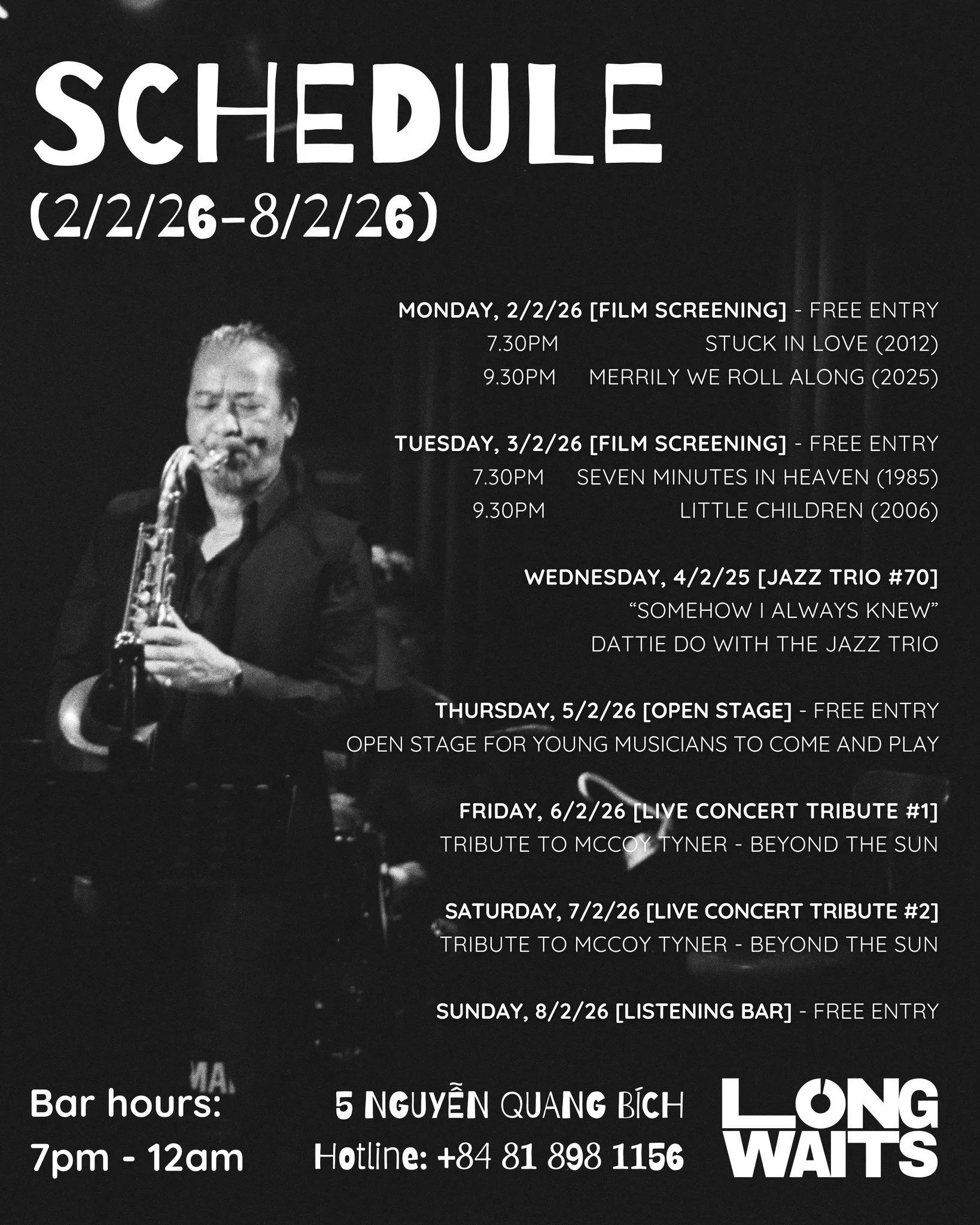 Weekly schedule 2/2/2026 - 8/2/2026