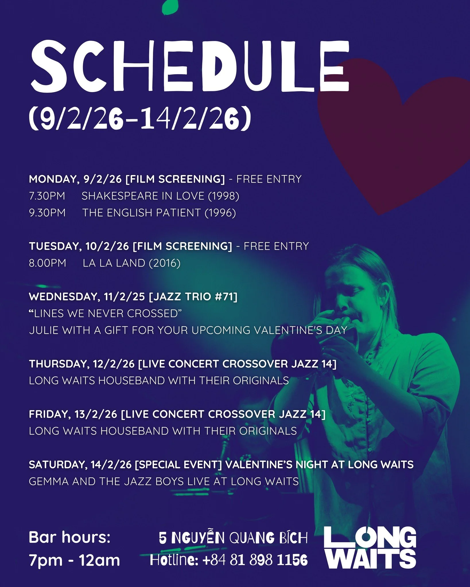 Weekly schedule 9/2/2026 - 15/2/2026