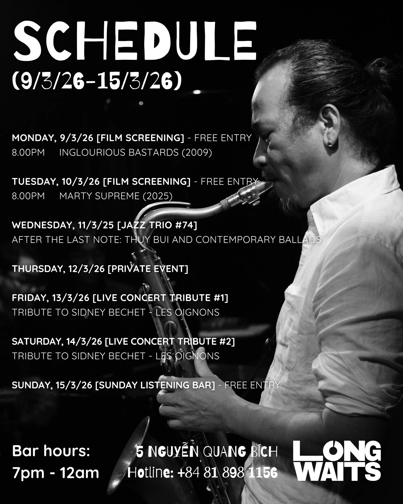 Weekly schedule 9/3/2026 - 15/3/2026