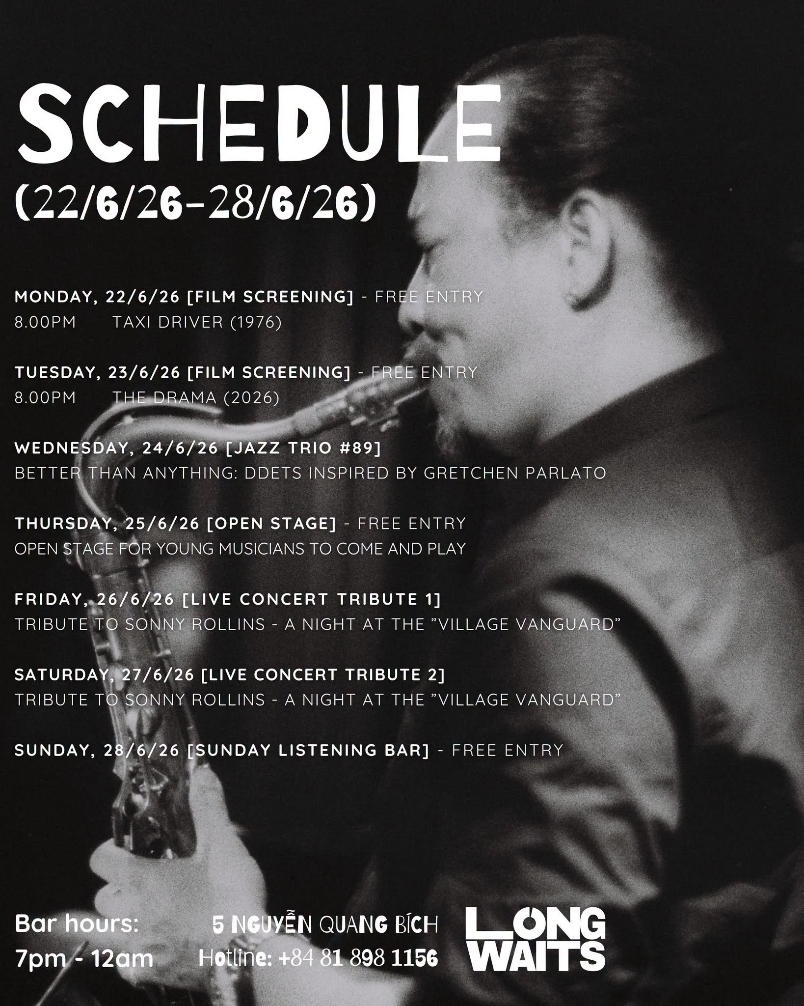 Weekly schedule 22/6/2026 - 28/6/2026