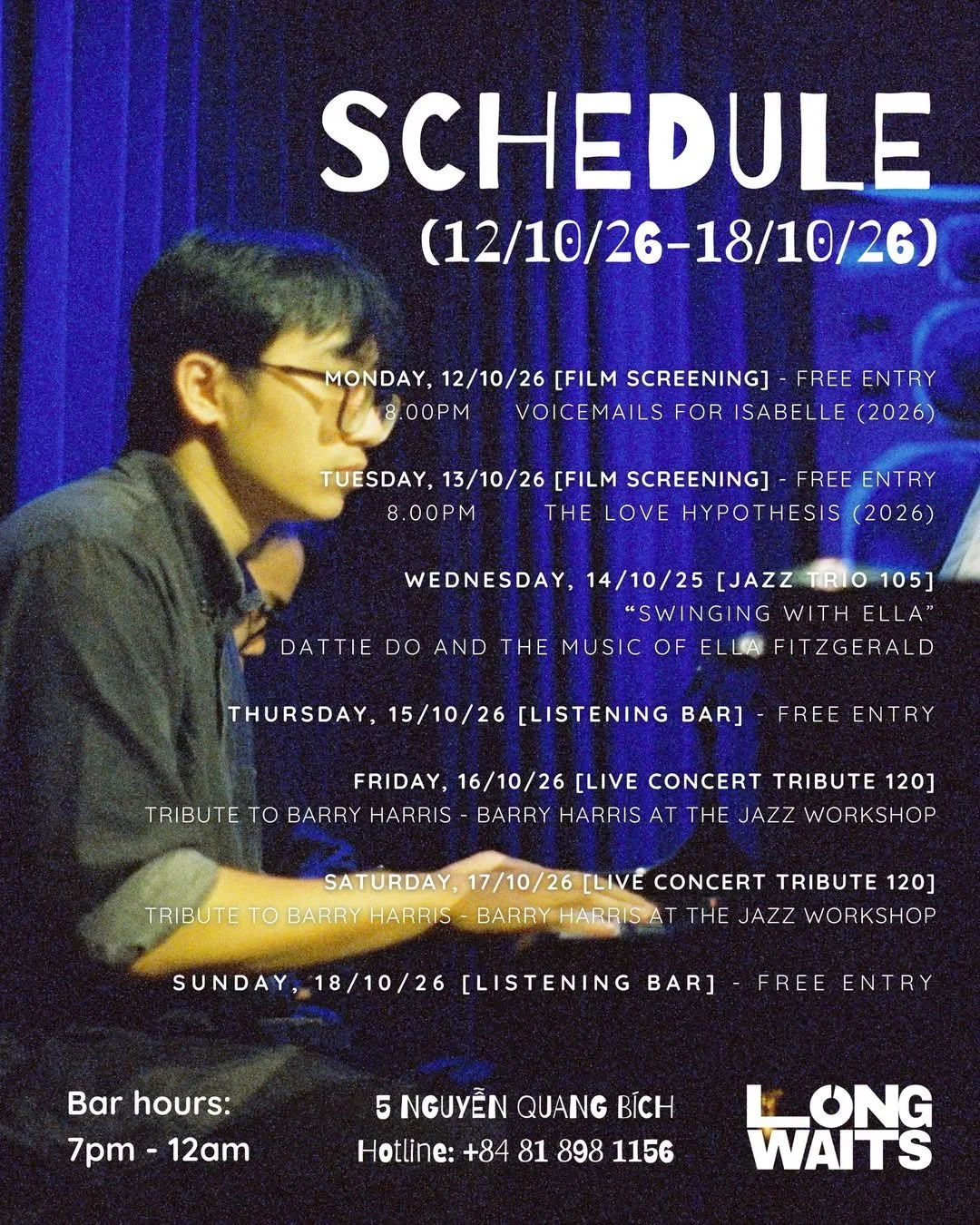 Weekly schedule 12/10 - 18/10/2026 
