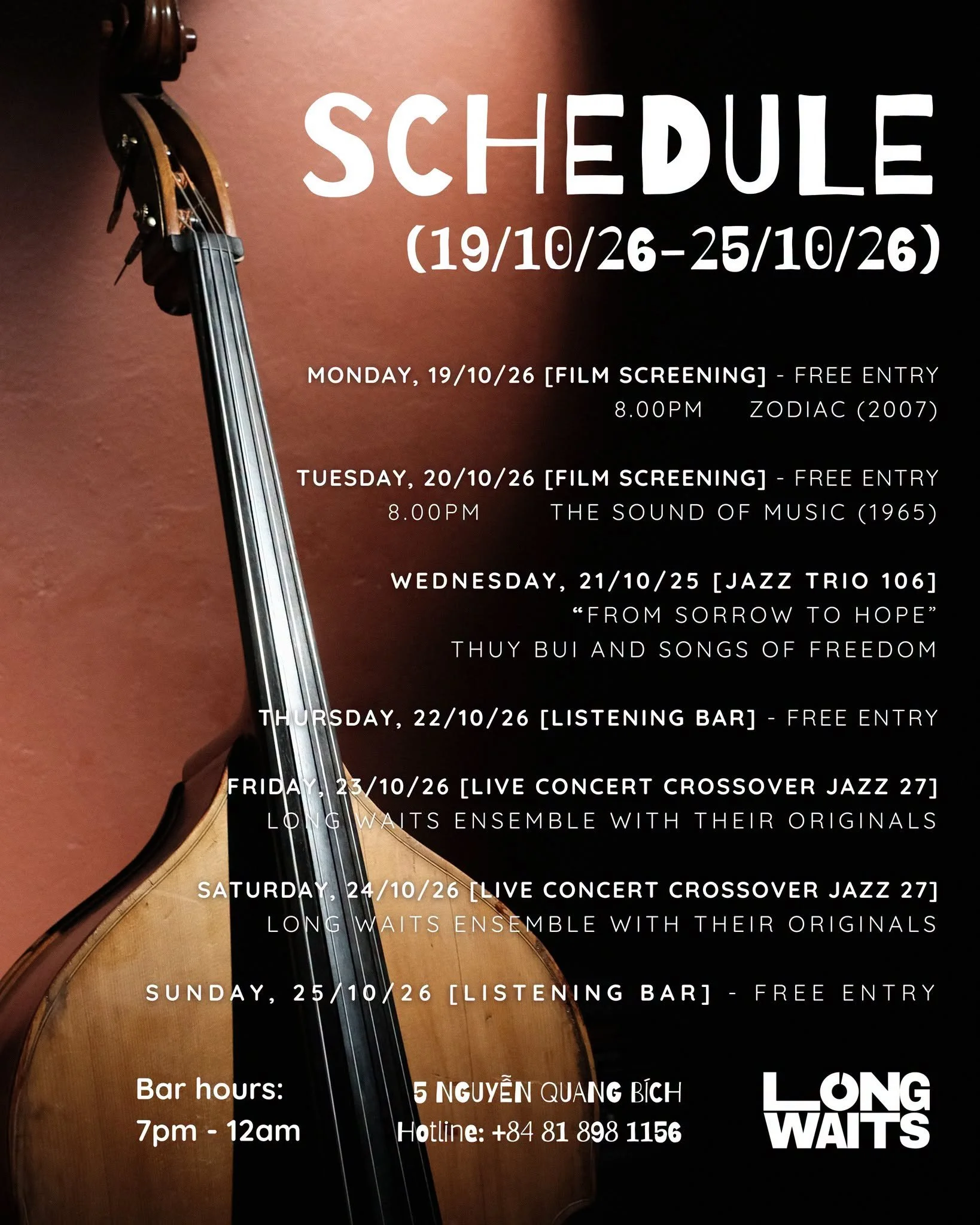 Weekly schedule 19/10 - 25/10/2026 