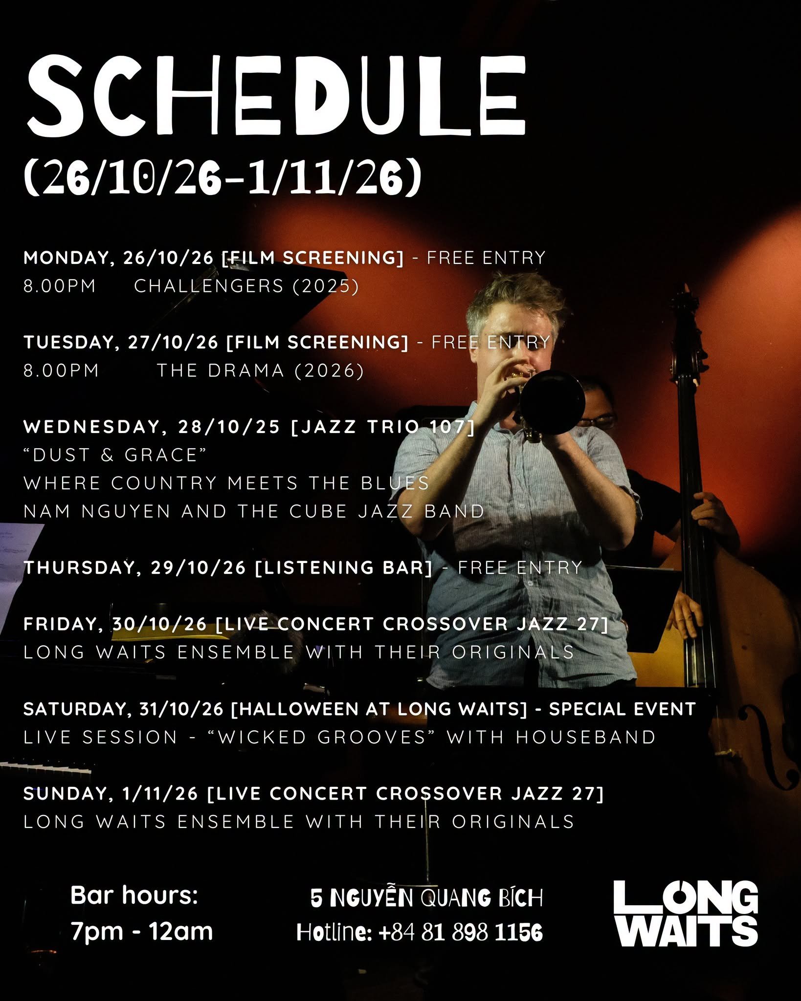 Weekly schedule 26/10 - 1/11/2026