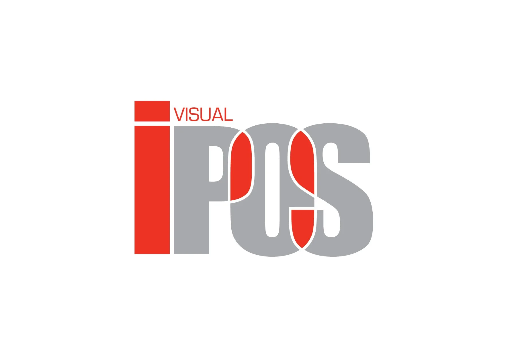 Logo for Visual iPOS with the word 'VISUAL' in red and 'iPOS' in large gray letters