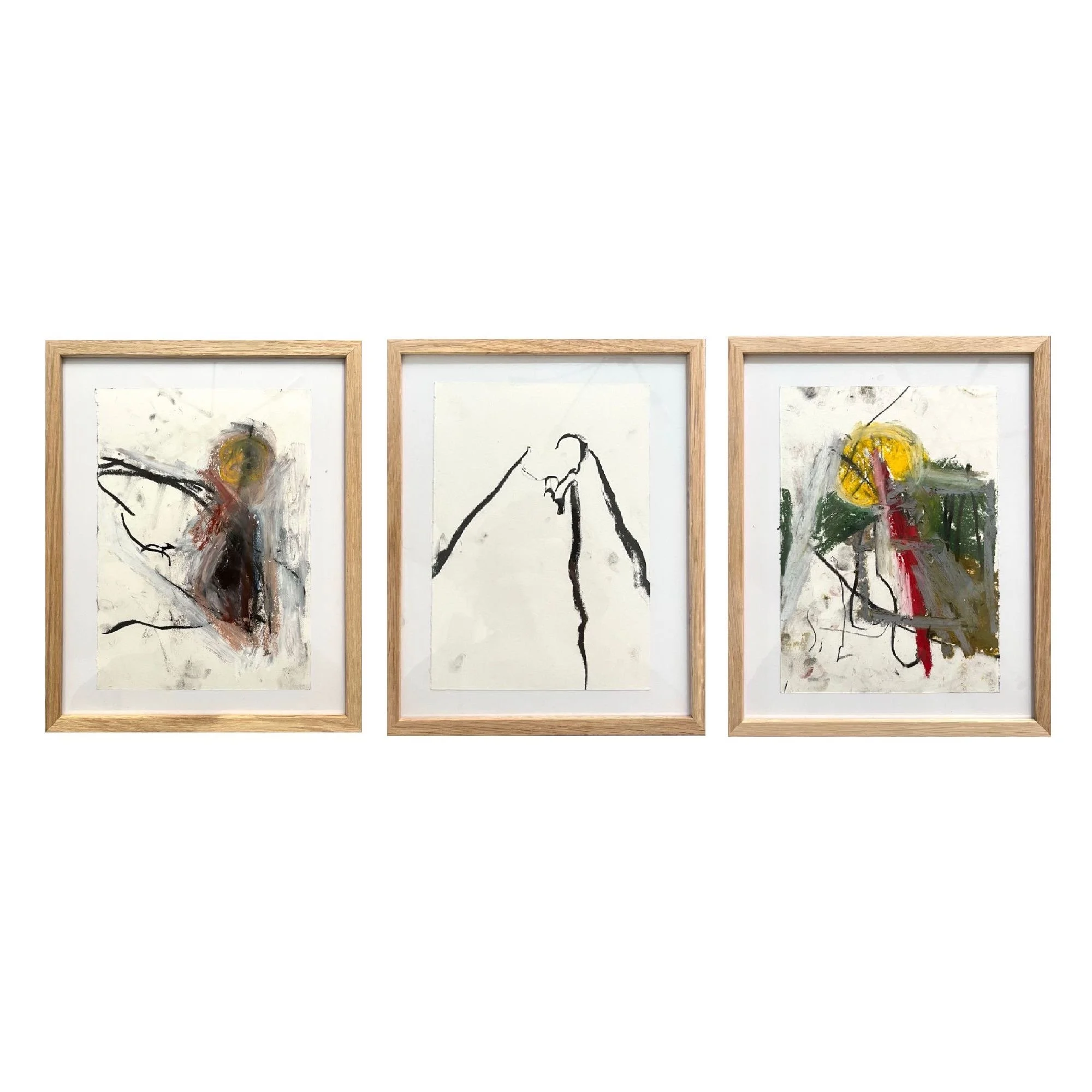 Sun Triptych 1, oil pastel on paper, 5 x 8 in each