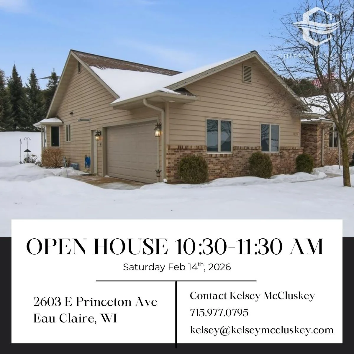 🏡 Open House | Eau Claire Condo Near Princeton Valley Golf Course

📍 2603 E Princeton Avenue, Eau Claire
🗓 Saturday, February 14
⏰ 10:30 AM &ndash; 11:30 AM

Join me this Saturday to tour this beautifully maintained condo located near Princeton Va