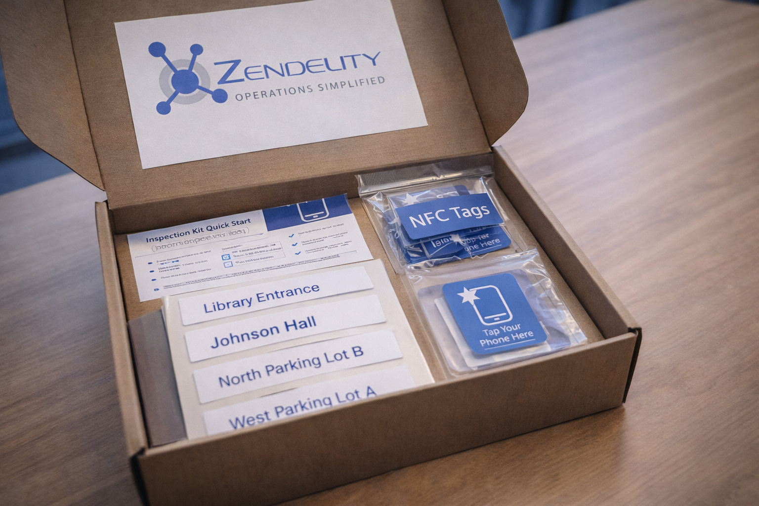 A mocked up image of the turn key blue code verification kit which will be mailed to clients.