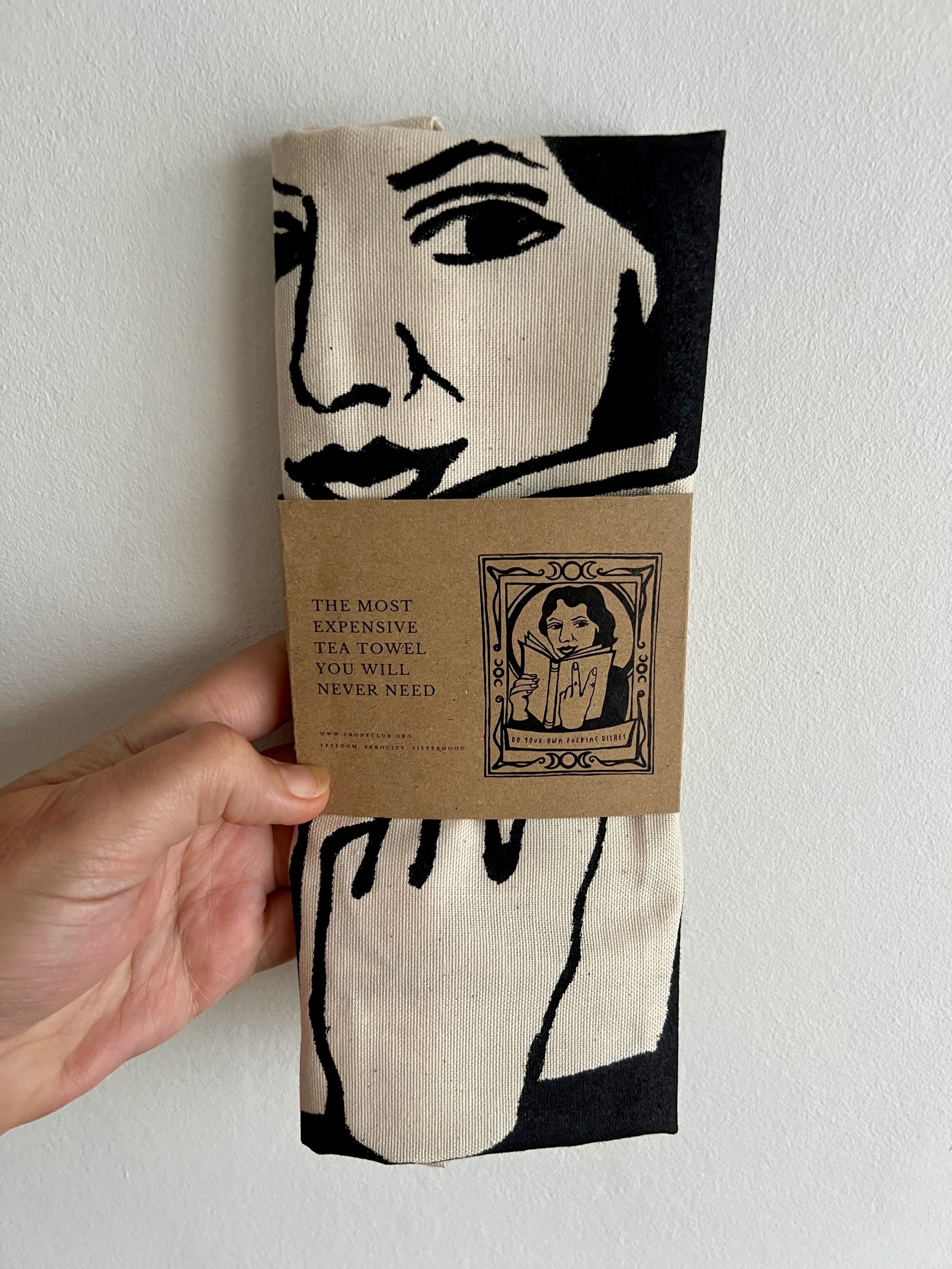 4. Crone tea towel ex-fkin-libris 50 present mum HOLDING PACKAGE.jpeg