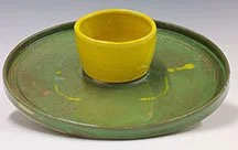 Serving-Plate-Chip-N-Dip-Ceramic-Handcrafted-Green-Yellow