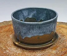 Handcrafted-Ceramic-Plant-Pot-w-Tray-Dk-Green-Seaspray-Glaze