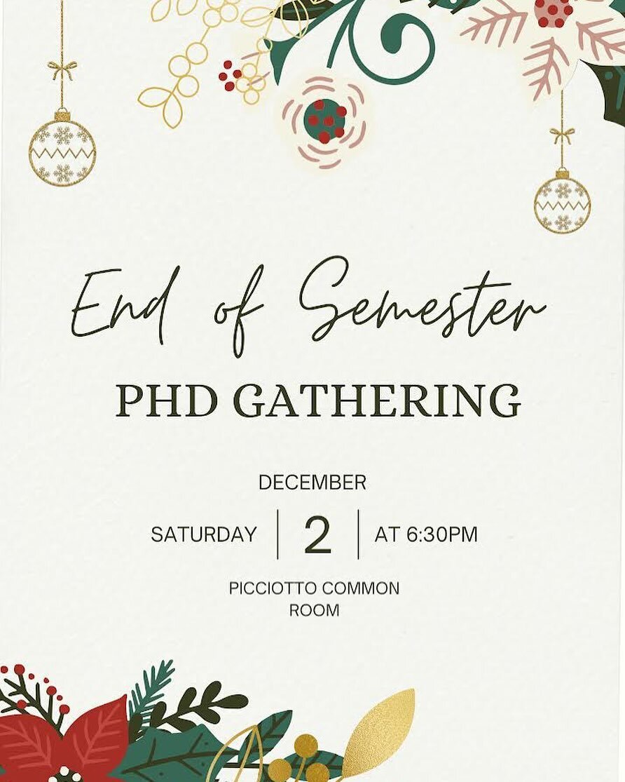 ❄️✨Inviting all PhD colleagues to our end of semester gathering on December 2, Saturday at the Picciotto Common Room, 6:30pm onwards. 
We&rsquo;ll have mulled wine, delicious food and good vibes. Feel free to bring your family and kids! ☃️🩵