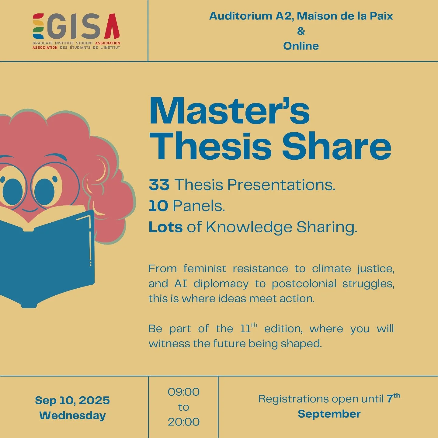 ✨ You&rsquo;re invited! ✨

The 11th Master Thesis Share Programme is here! A full day of powerful ideas &amp; bold research from our Master&rsquo;s students. 🎓

Explore 10 panels on:

💜 Feminist resistance &amp; social justice
🤖 AI, digital power 