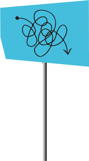 sign with a tangled line illustrating confusion or complexity.