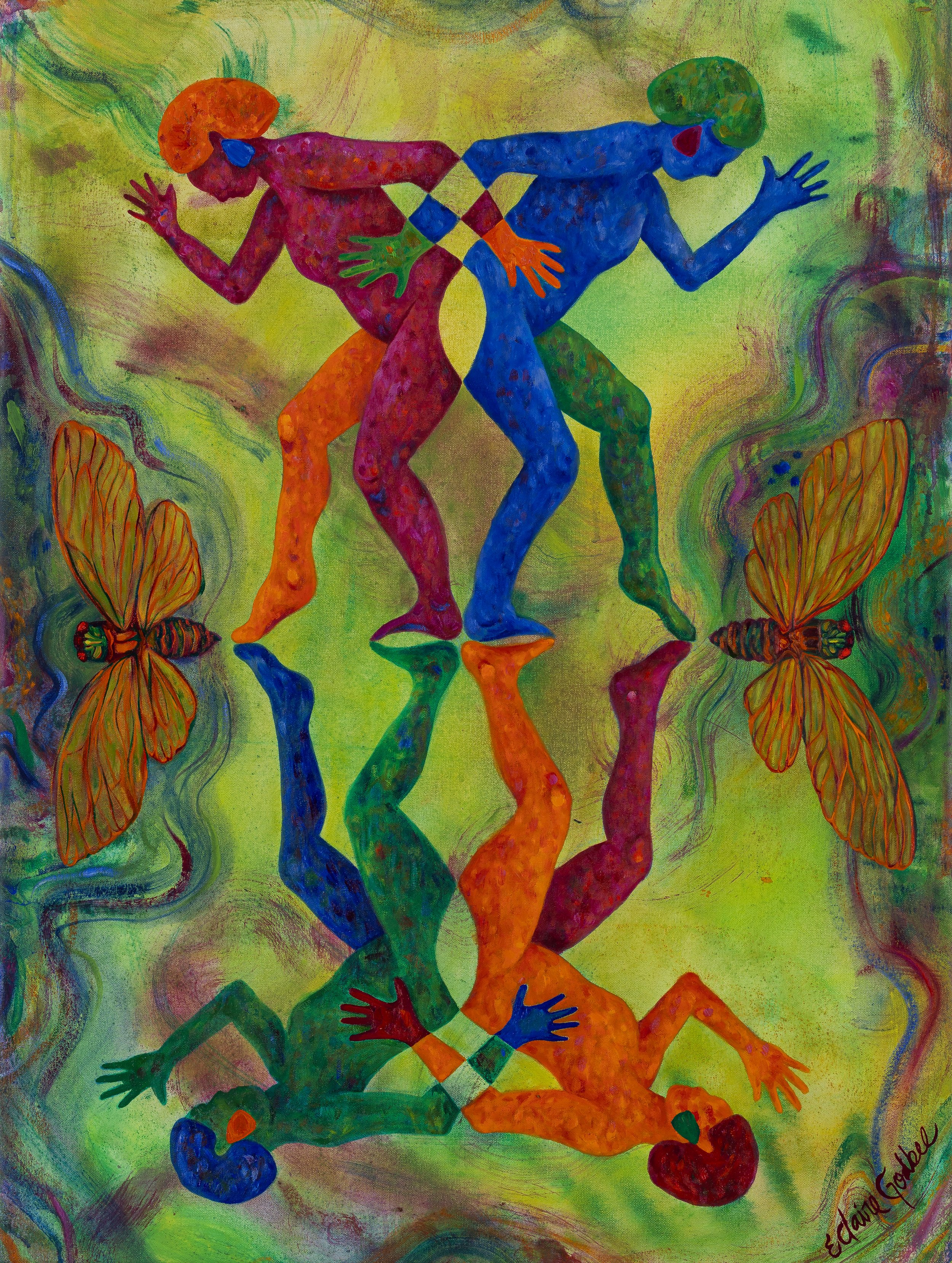 broad unity: cicada celebration, 24" x 32", oil, oil pastel and mica on canvas, 2024