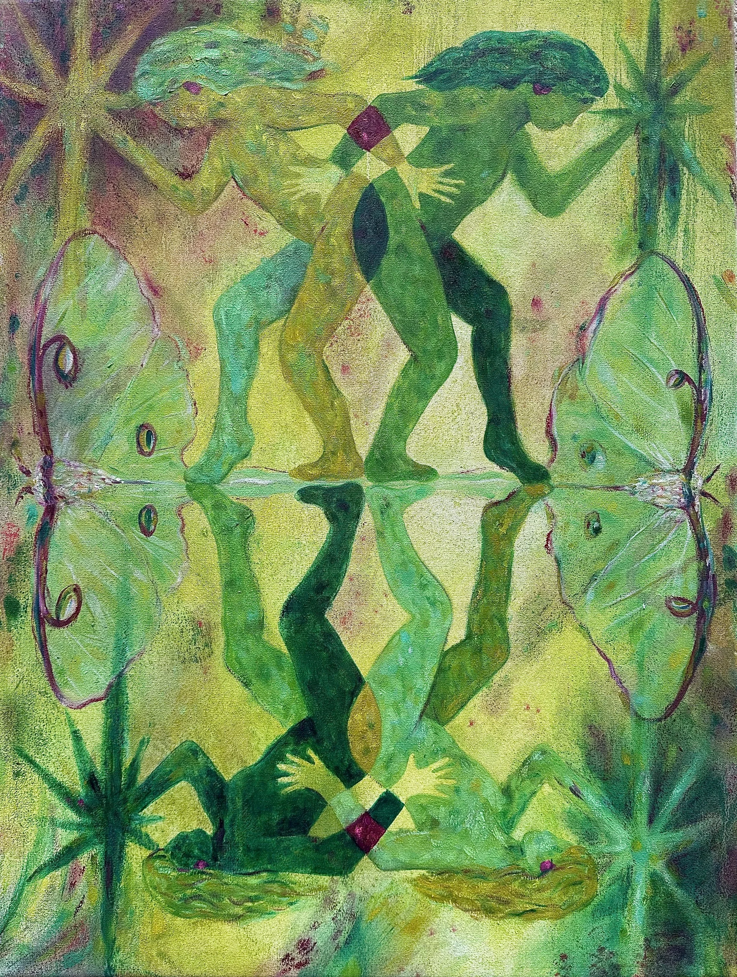 broad unity: luna moth magic - original oil painting