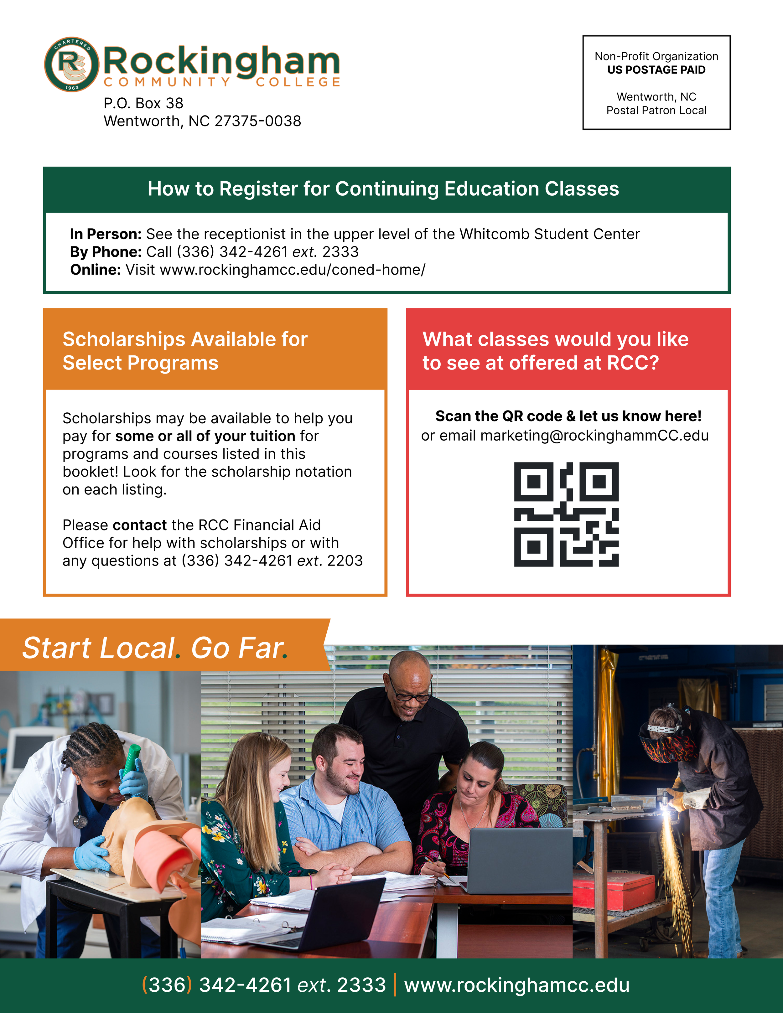 Back cover redesign of a Rockingham Community College continuing education booklet.