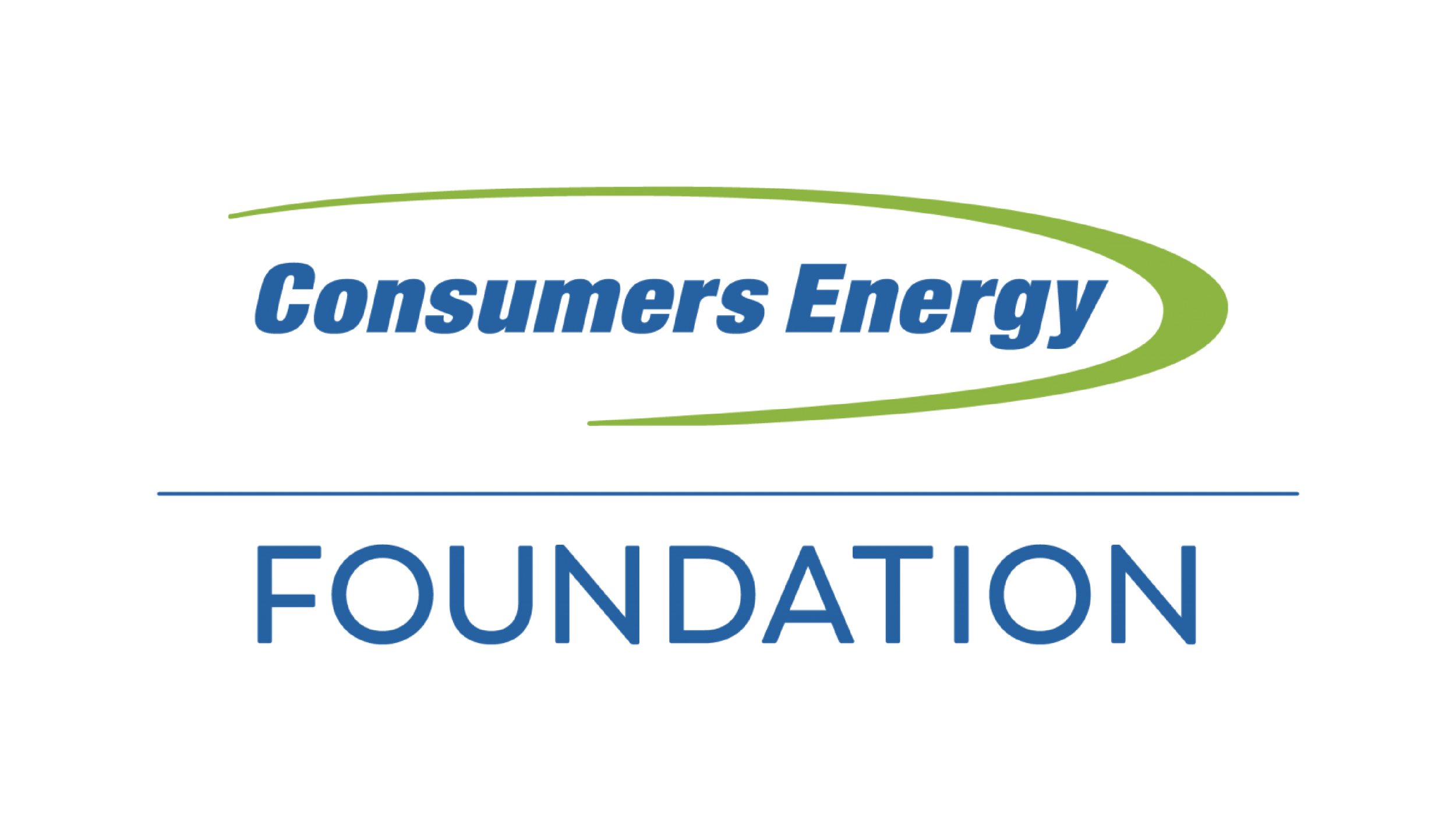 Logo of Consumers Energy Foundation with blue and green text and swoosh design.