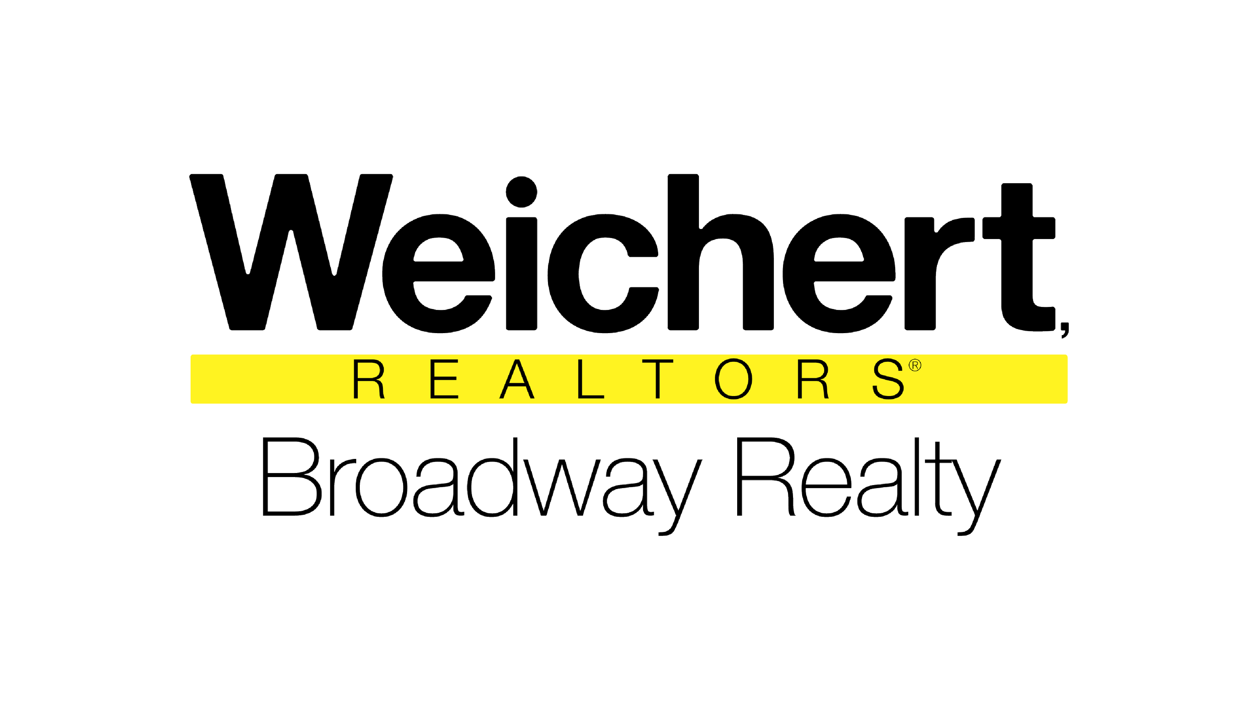 Weichert, Realtors Broadway Realty logo with black text and yellow highlighted 'REALTORS' on a black background.