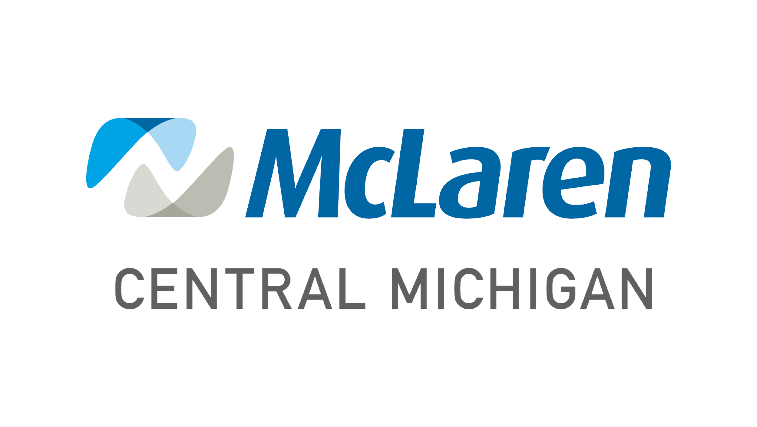 McLaren Central Michigan logo with abstract blue, gray, and light blue shape above the word 'McLaren' in blue and 'Central Michigan' below in gray.