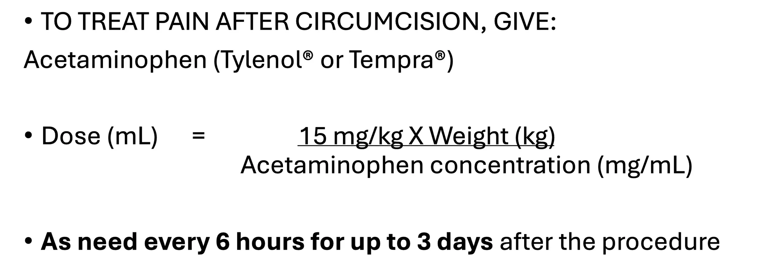 Instructions for treating pain after circumcision