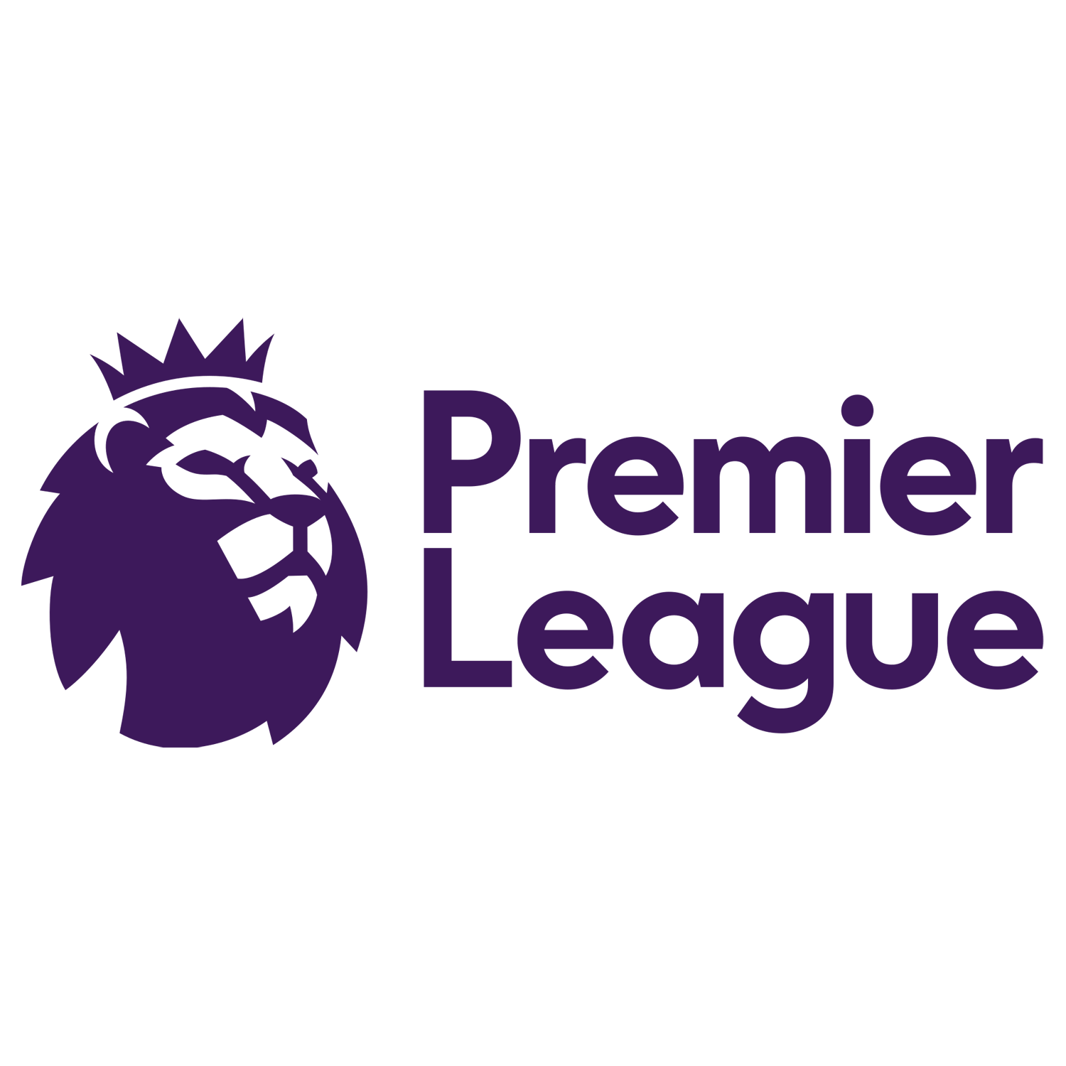 Logo of the Premier League featuring a purple lion's head with a crown and the words "Premier League" in purple text.