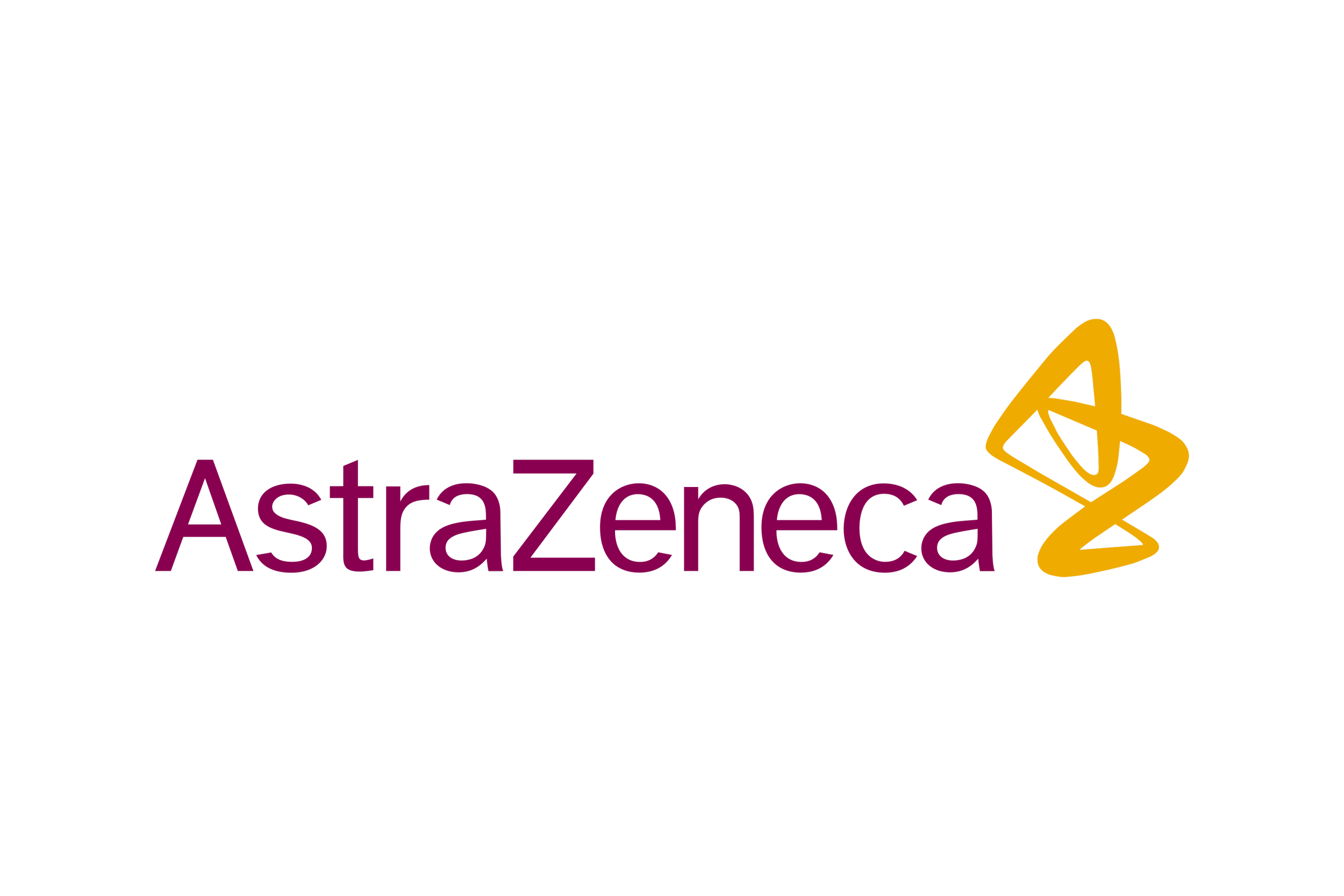 Logo of AstraZeneca with stylized yellow DNA helix icon.