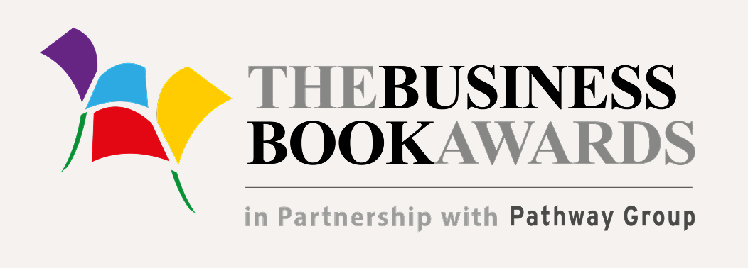 Logo for The Business Book Awards with colorful open book icon alongside text.