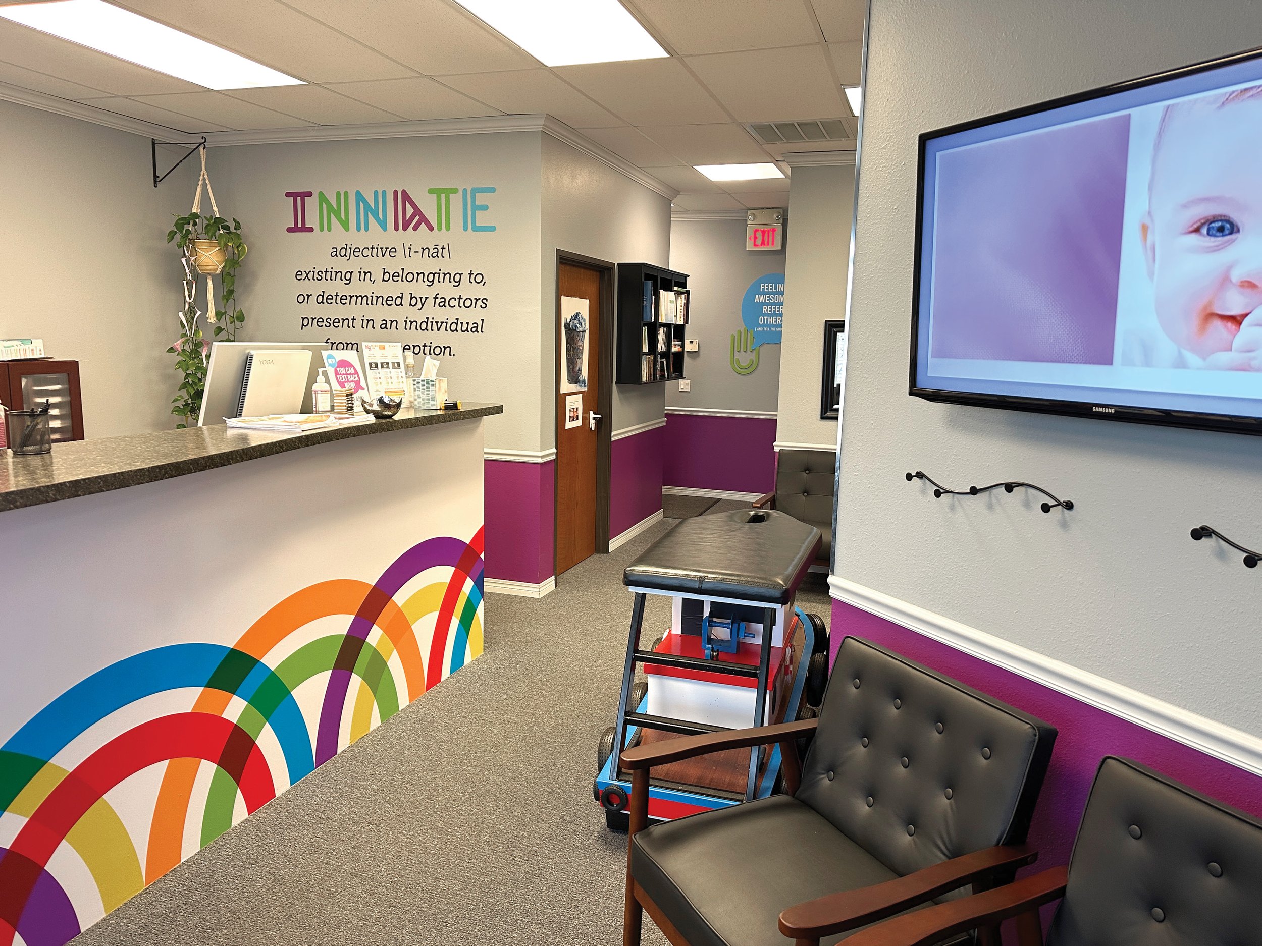 Front office area with kid's adjusting table