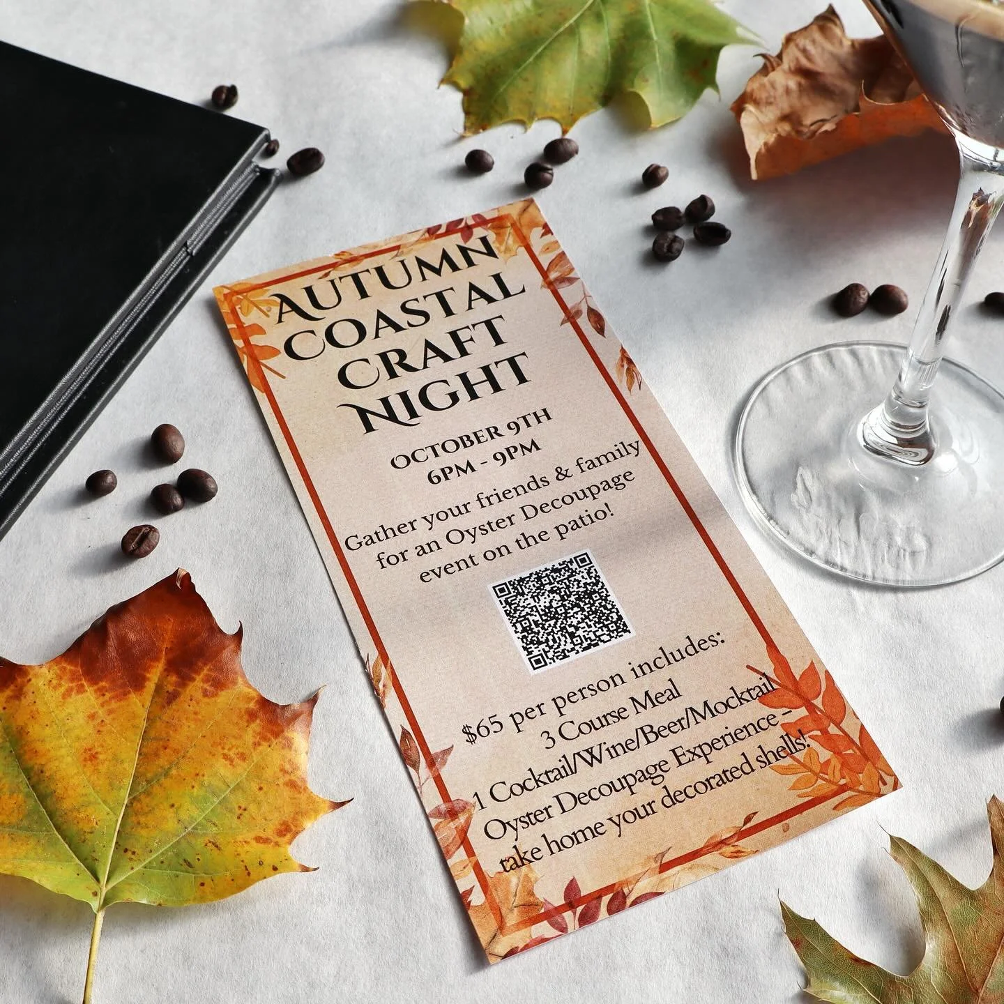 Don&rsquo;t forget to get your tickets for our Autumn Coastal Craft night! 🍁Next Thursday, October 9th - 6pm! Gather your friends and family for a fun night with great food and drinks - and take home your decorated oyster shells! 🦪🎃
