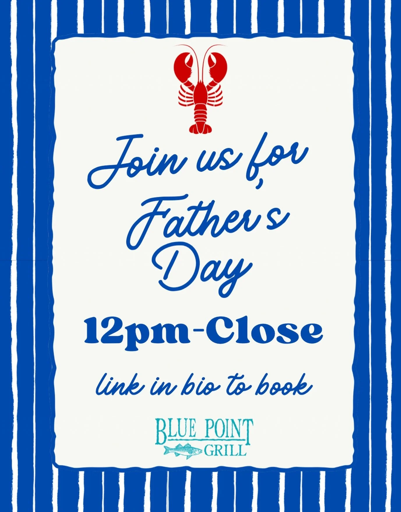 🍻 Father&rsquo;s Day Lunch &amp; Dinner in Newtown, PA

👔 Celebrate Dad this Father&rsquo;s Day at Blue Point Grill. We&rsquo;re open from 12 PM until close with specials, fresh seafood, and all his favorites in the heart of Bucks County.

🦞 From 
