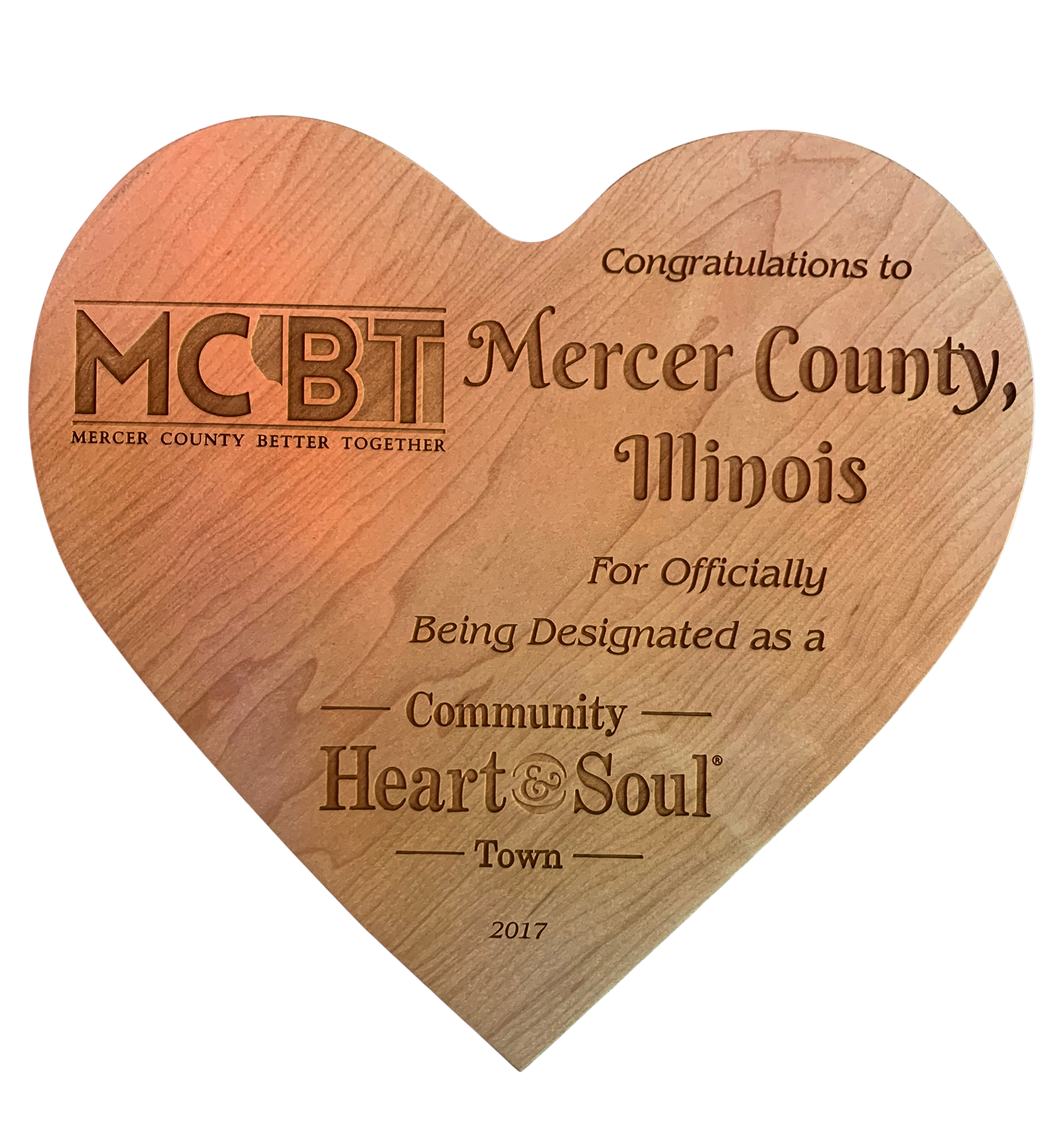Heart shaped plaque honoring MCBT, from Community Heart and Soul