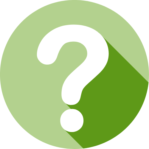 a white question mark on a green background, indicating to direct questions here