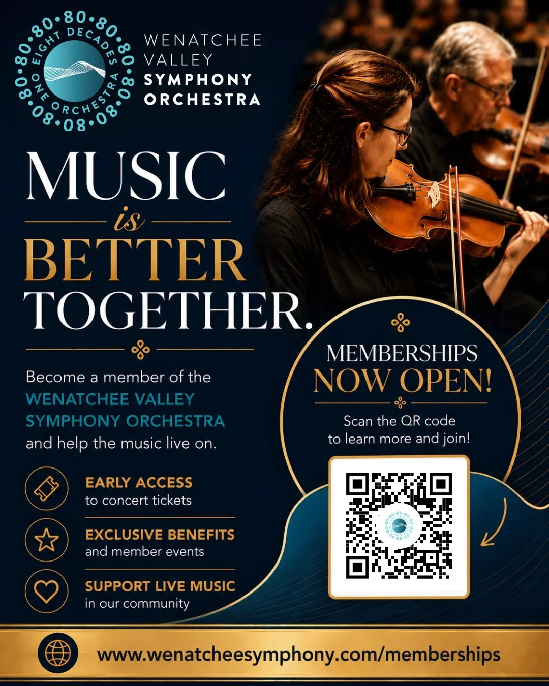 Memberships are now open, and there&rsquo;s never been a better time to become part of the Wenatchee Valley Symphony Orchestra.

Through our Crescendo Campaign, we&rsquo;re inviting music lovers from across the Valley to help support the orchestra wh