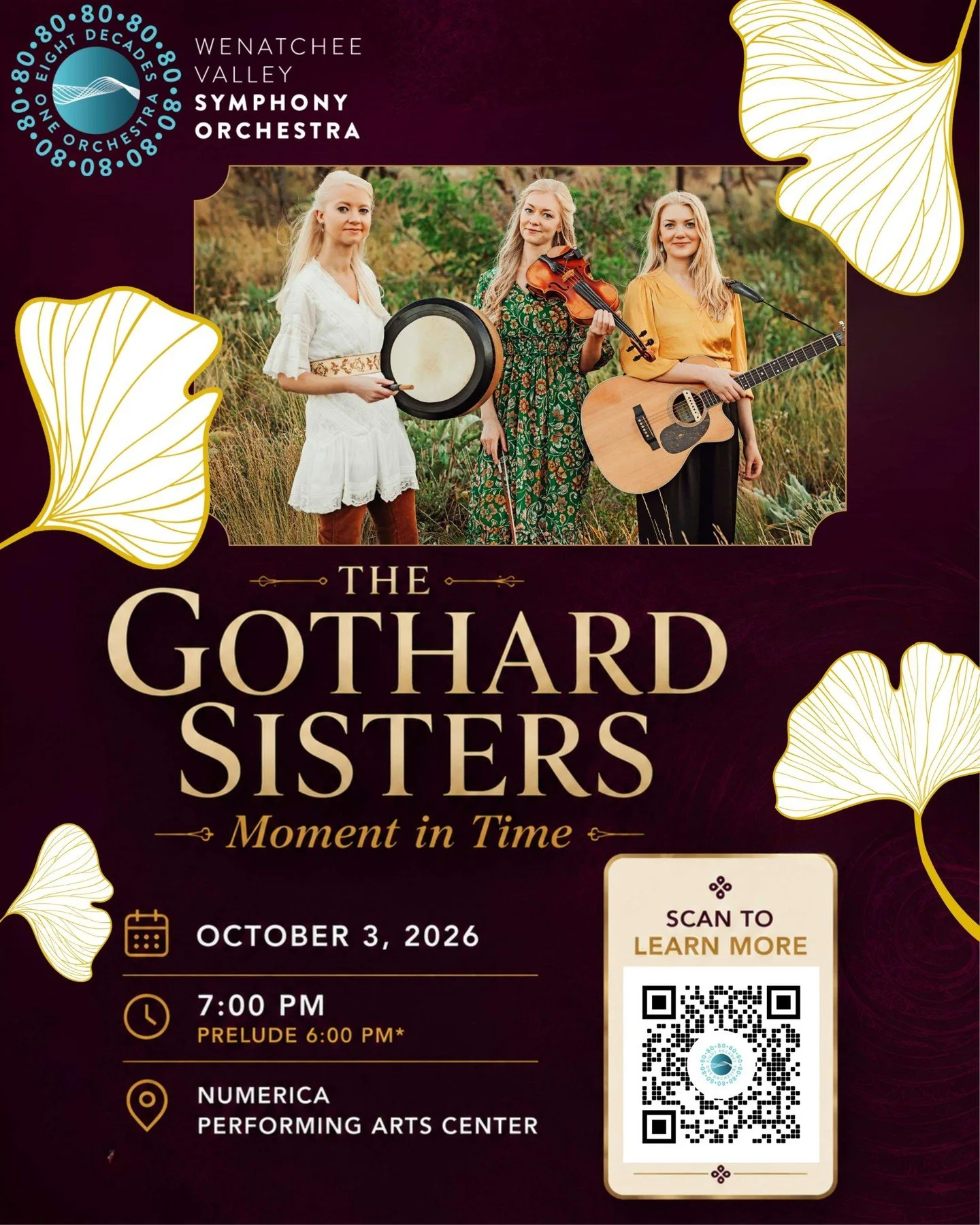 Experience an evening where Celtic tradition meets the power of a full symphony orchestra. 🎻✨

The Wenatchee Valley Symphony Orchestra welcomes The Gothard Sisters, the acclaimed Pacific Northwest trio known for their original Celtic-inspired music,