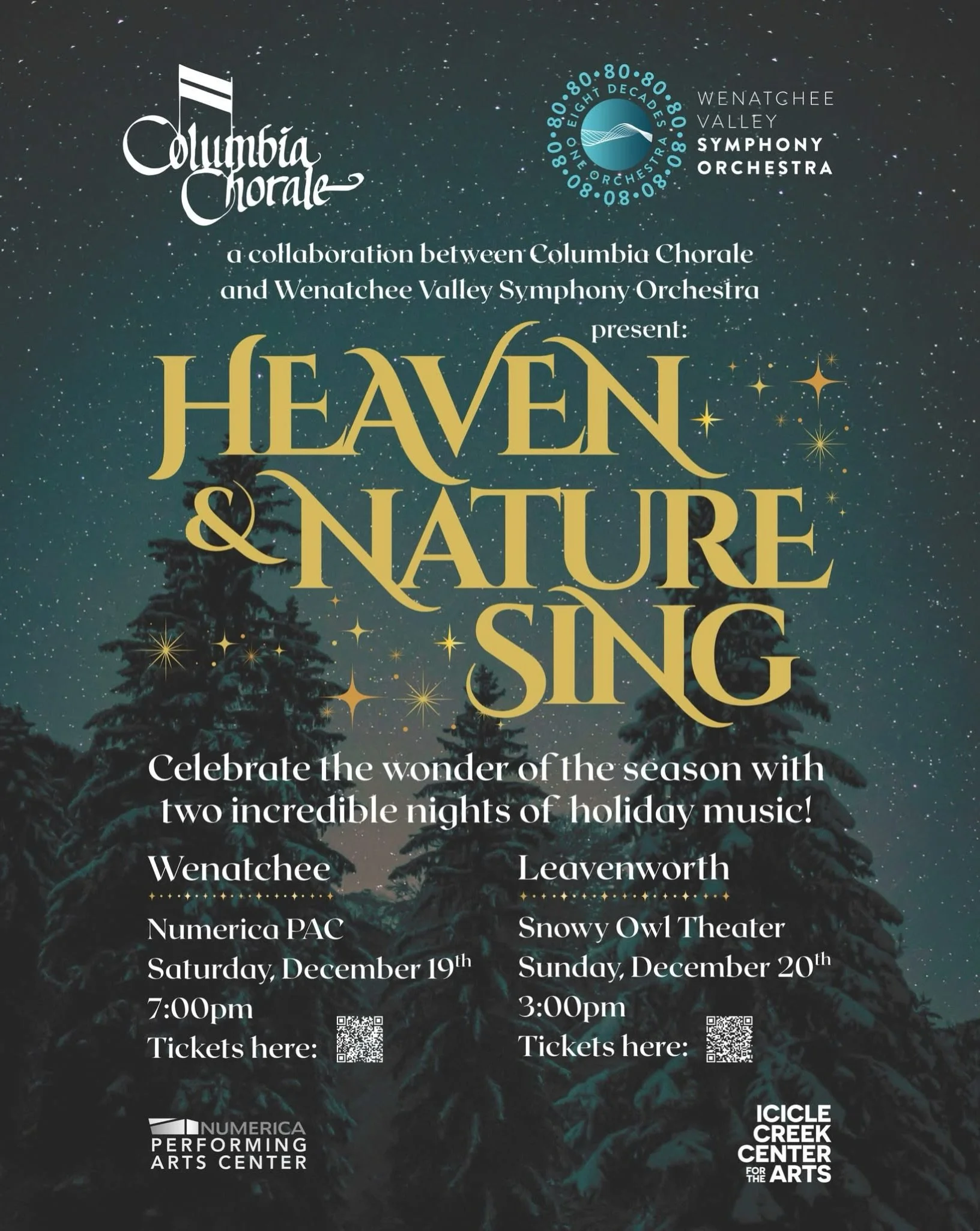 The full Symphony and choir on one stage&mdash;more than 100 musicians together&mdash;for a luminous holiday collaboration. An event you don&rsquo;t want to miss!

Excited to join the Columbia Chorale of Wenatchee for Heaven and Nature Sing! Beloved 