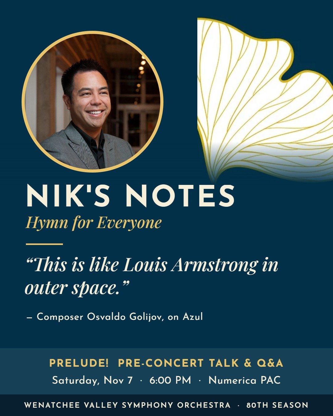🎼 Nik's Notes: Hymn for Everyone 🎼 Music Director Nikolas Caoile first found Osvaldo Golijov's music in 2008 with Last Round, a tribute to tango legend Astor Piazzolla. In it, two string quartets face off like fighters (a nod to Piazzolla's famous 