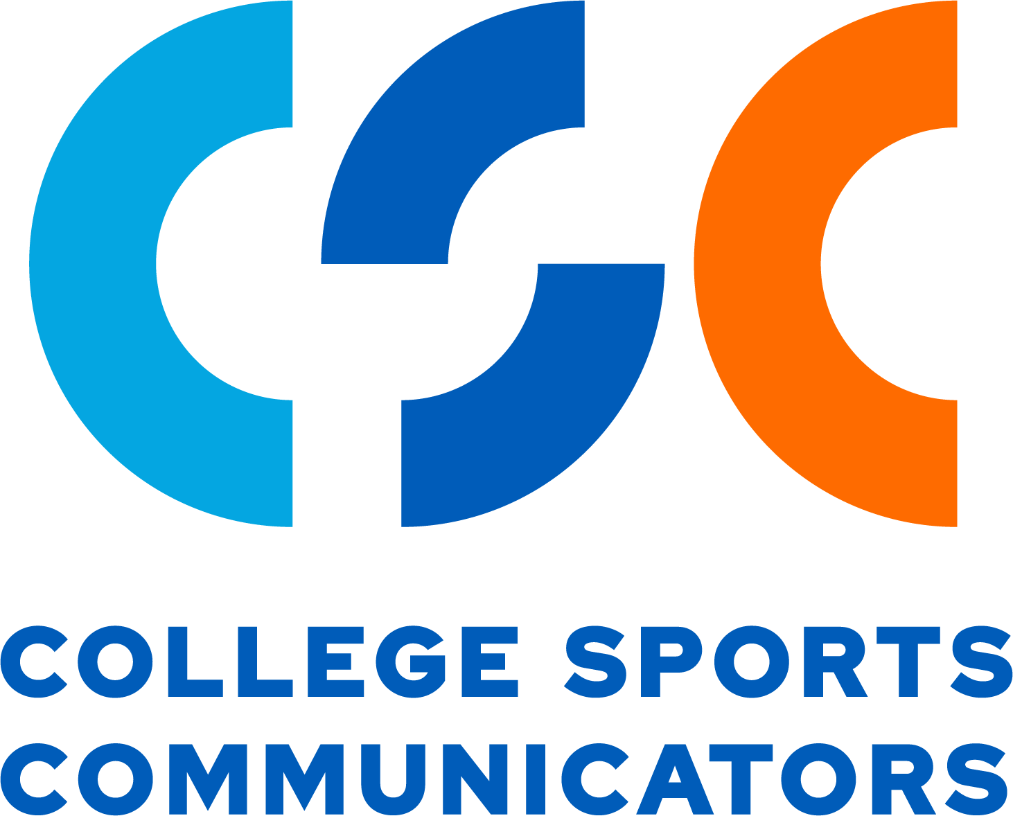 Logo of CXC College Sports Communicators, featuring stylized blue, navy blue, and orange letters 'CXC' and the text 'COLLEGE SPORTS COMMUNICATORS' underneath.