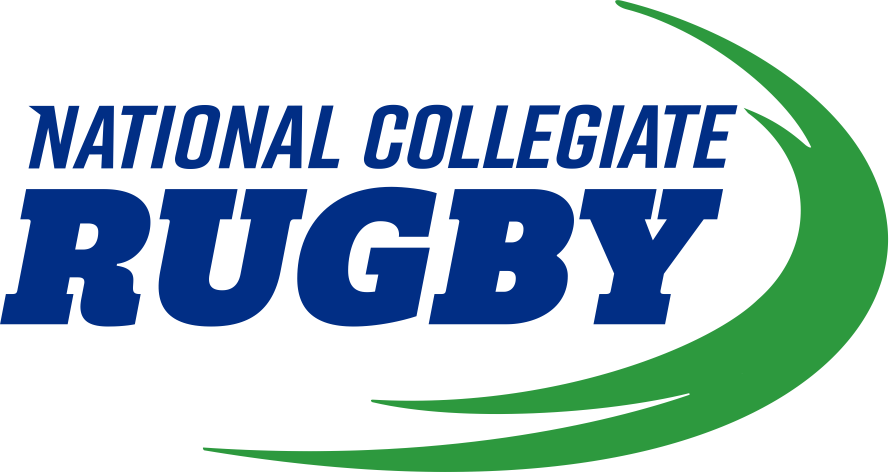 Logo of the National Collegiate Rugby featuring bold blue text and a green swoosh design.