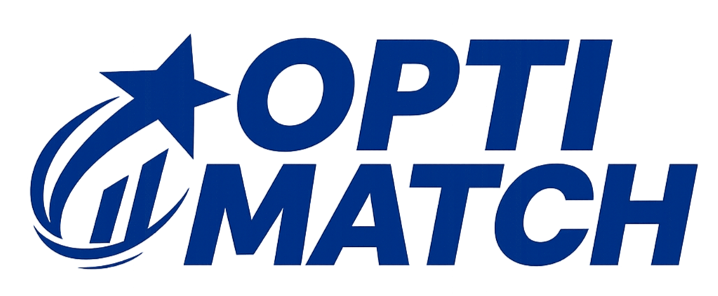 OptiMatch logo with a star and swirling lines in blue.