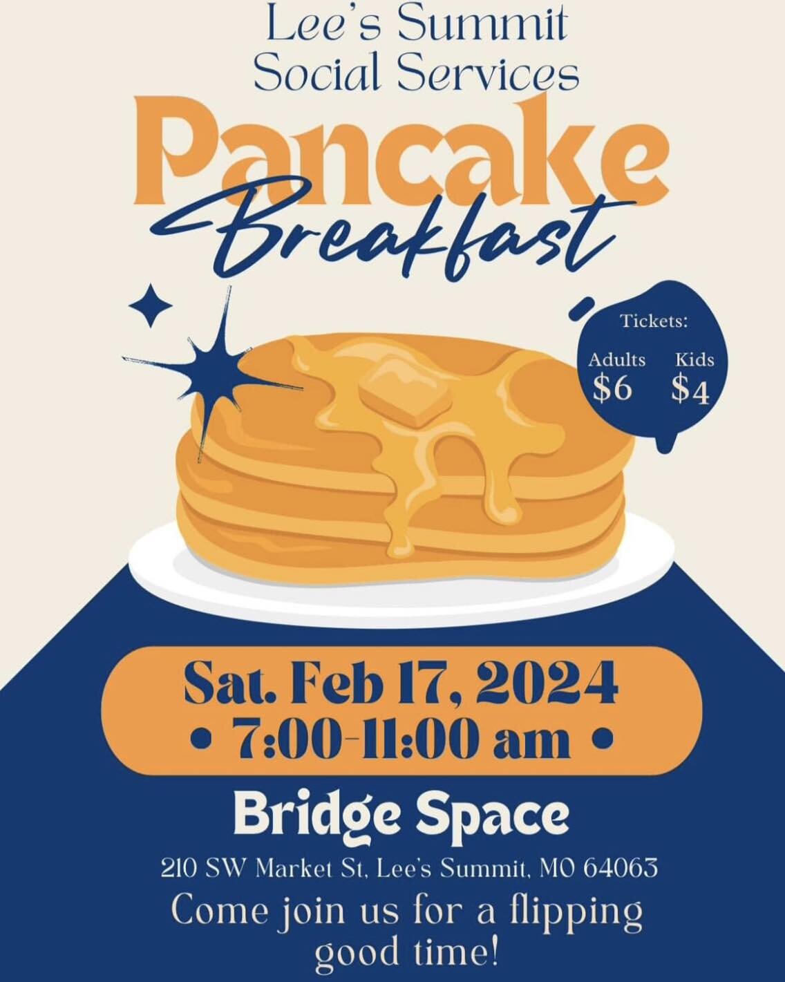 Who doesn&rsquo;t love pancakes! Come support Lee's Summit Social Services, one of our favorite non-profits who is located just a few blocks from us in Downtown Lee's Summit!