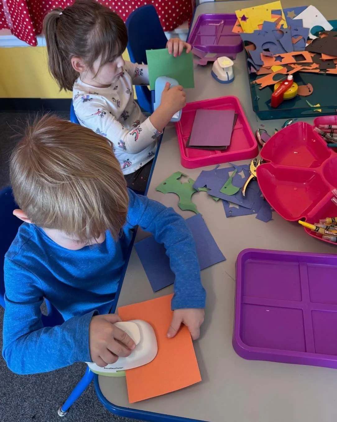 Our art center this week was filled with different types of hole punches. This practical life skill is a challenge but comes with a great reward!