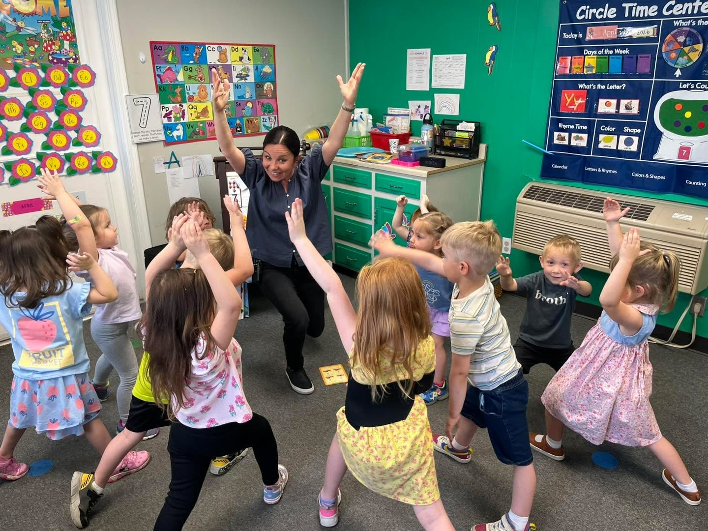 Y is for Yoga! Today students practiced mindful breathing and our sweet yoga moves. Teaching wellness for the mind and body starts early!