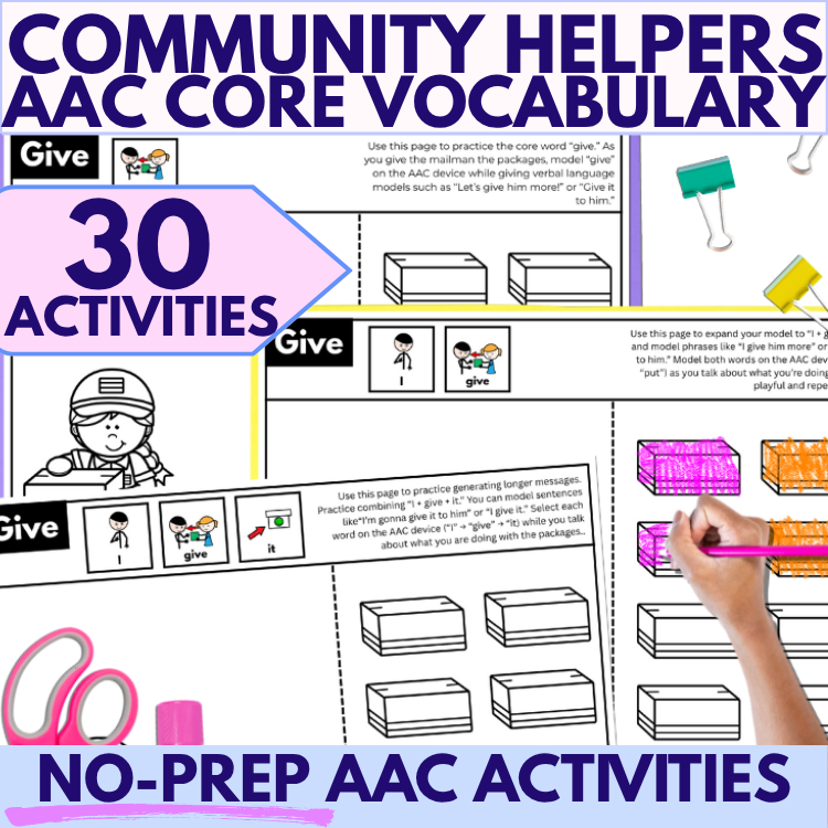 30 Community Helpers AAC Core Word Speech Therapy Activities