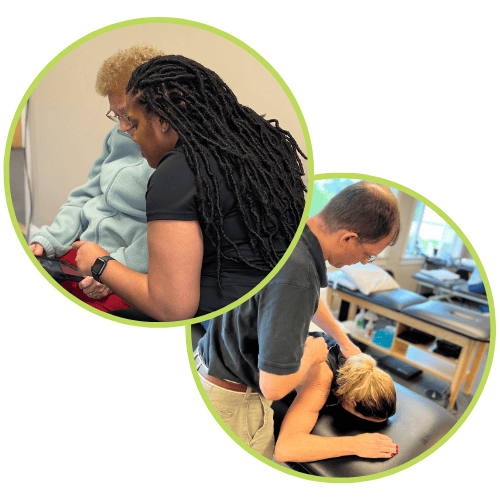 A collage of our physical therapy specialists working with patients.