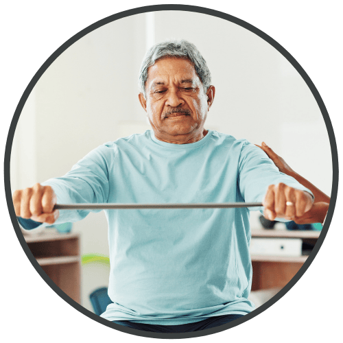 Patient completing a guided rehabilitation exercise with a physical therapist