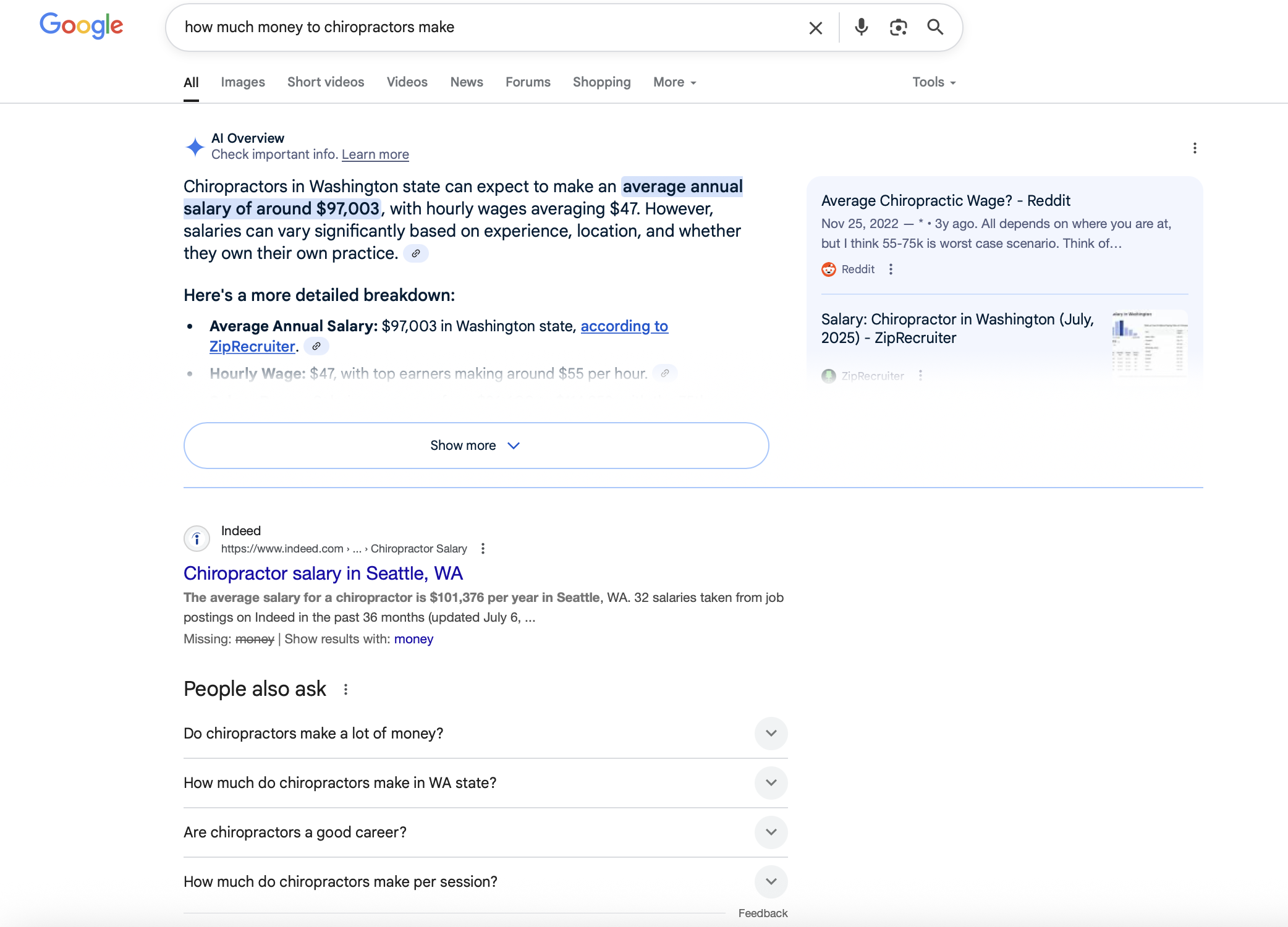How much money do chiropractors make search result