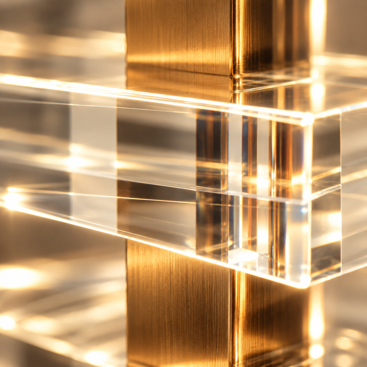 FLOW, a sculptural lighting study by Kasia Moskwinski combining acrylic, copper, marble, and warm light to investigate transparency, reflection, movement, and material experience.