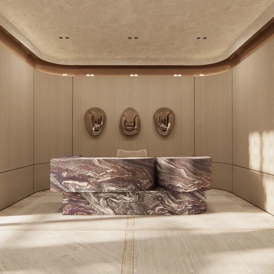 Sculptural details and richly veined stone set the tone at Alhambra Parc, where our client @MGDeveloper, alongside Vertical Developments, is bringing a new residential chapter to Coral Gables. A first impression with plenty to look forward to. Learn 